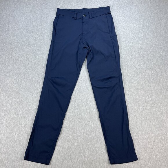Lululemon Commuter Pants Mens 30x31 Navy Blue Reflectiv Stretch Performance - Picture 1 of 16